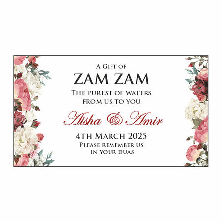 Watercolor artwork for bottle label for wedding statioenry in pink, white and green