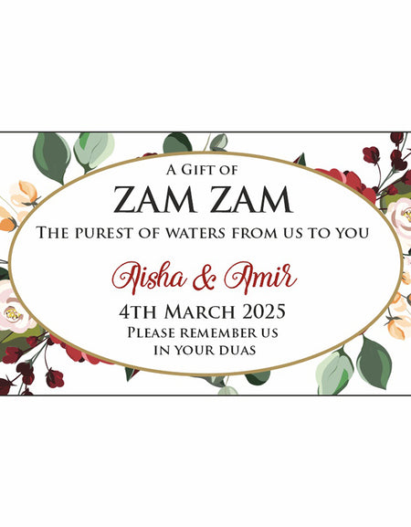 Deep Red, white, peach and green floral Wedding favours bottle lables from Shaadi Cards also spelt shadi card and sometimes shaadi card