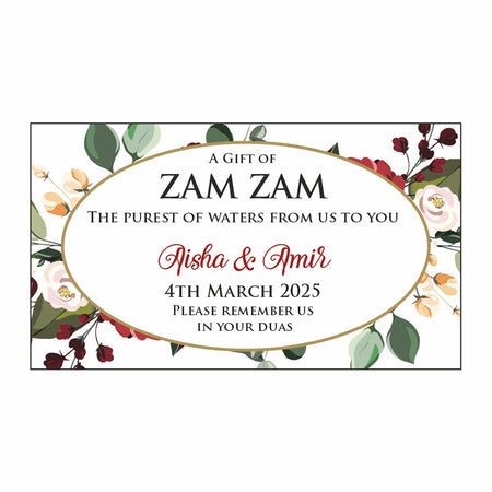 Deep Red, white, peach and green floral Wedding favours bottle lables from Shaadi Cards also spelt shadi card and sometimes shaadi card